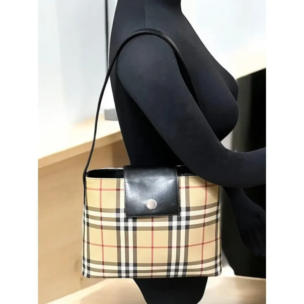 Vintage Burberry Coated Canvas Nova Check Shoulder Bag